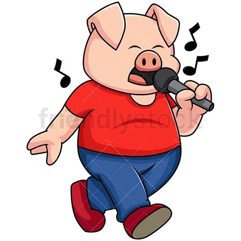 Pig Singing Karaoke Vector Cartoon Clipart Friendlystock