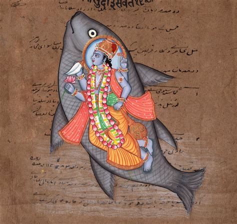 Vishnu Matsya Art Handmade Hindu God Fish Incarnation Avatar Watercolor