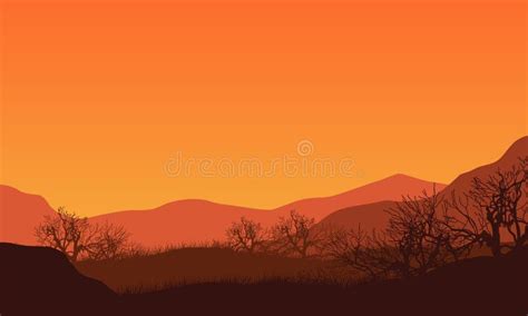 Realistic Mountain Views At Dusk From The Outskirts Of The City Vector