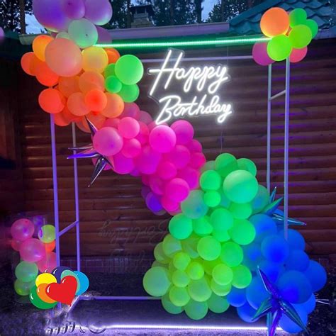Neon Happy Birthday Balloons 10 Ultraviolet Glowing Balloons