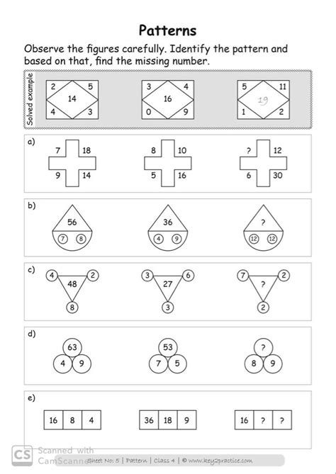 maths worksheets grade  patterns keypractice workbooks