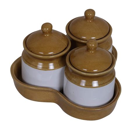 Ceramic Food Storage Container With Lid And Tray Set Of 3 Etsy