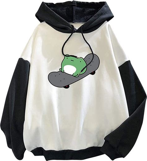 Teen Fashion Long Sleeved Hoodie Frog Skateboard Print Sweatshirt Loose