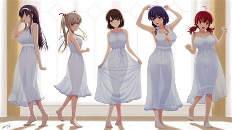 barefoot breasts cleavage dress hashima izumi hyoudou michiru kasumigaoka utaha katou megumi
