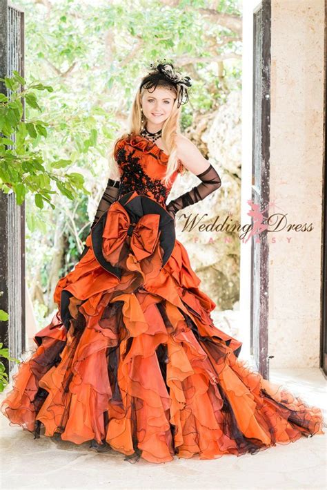 Gothic Wedding Dress In Orange And Black Halloween Wedding Dresses