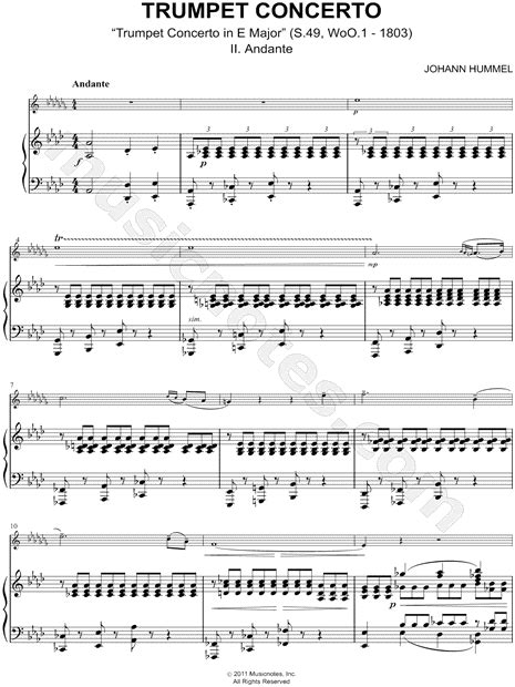 Trumpet Concerto In E Major Ii Andante Eb Trumpet And Piano By Johann