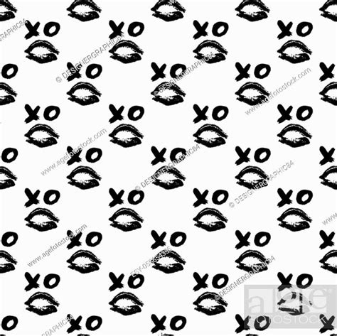 lips print and xoxo written with lipstick xo and lipstick kiss seamless pattern stock vector