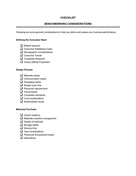 checklist benchmarking considerations template by business in a box™