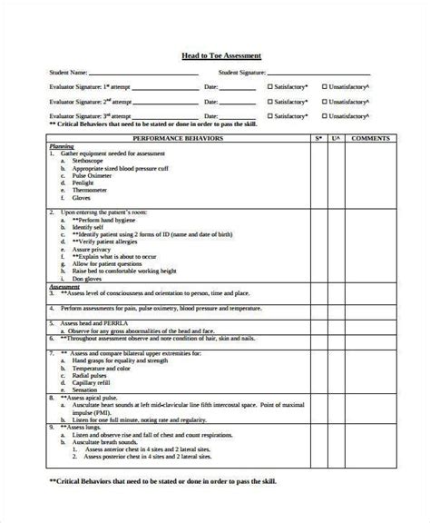 Printable Head To Toe Assessment Template Printable Templates