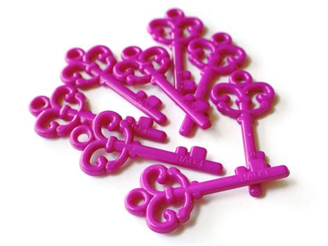 8 Bright Pink Key Skeleton Key Charm Plastic Key Pink Keys Etsy