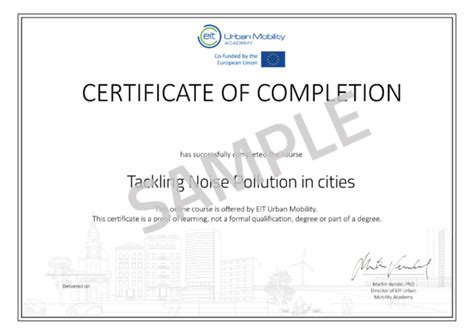 Certificate Tackling Noise Pollution In Cities Urban Mobility Courses