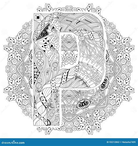 Mandala Con La Letra P Para Colorear Zentangle Decorativo Del Vector