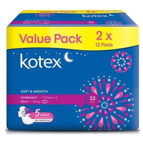Smartshopper Kotex Soft And Smooth Overnight Wing 32cm 12s