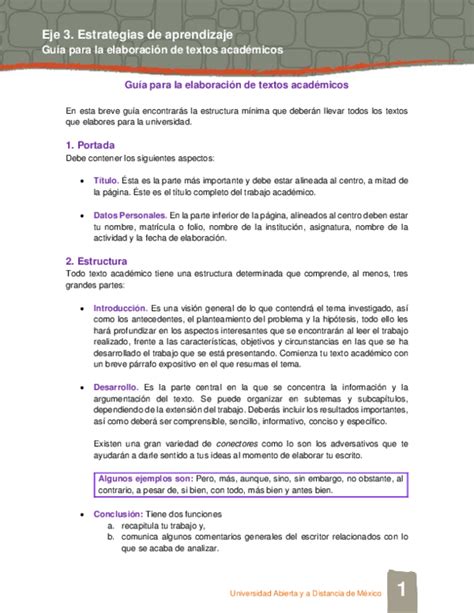 Eje 3 Estrategias De Aprendizaje Guía Para La Elaboración De Textos