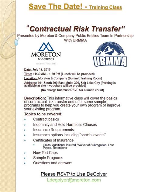 Contractual Risk Transfer Training Class Utah Risk Management
