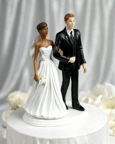 African American Bride And Caucasian Groom Figurine Wedding Cake Topper