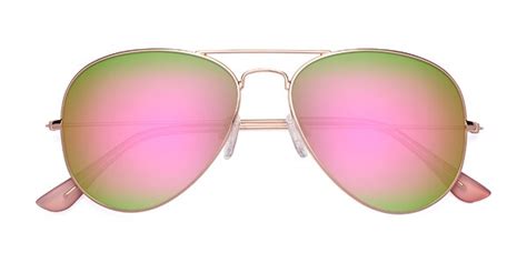 Rose Gold Grandpa Thin Aviator Mirrored Sunglasses With Pink Sunwear Lenses Yesterday