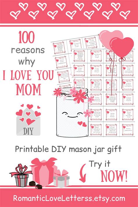 Printable 100 Reasons Why I Love You Thank You Mom Quotes Mothers Love