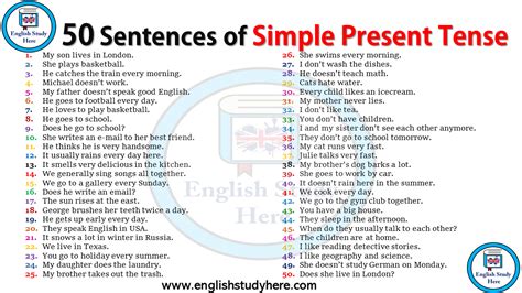 50 Sentences Of Simple Present Tense English Study Here