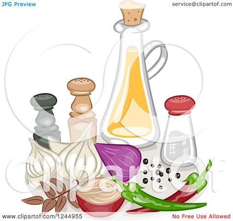 Clipart Of A Still Life Of Condiments And Spices Royalty Free Vector