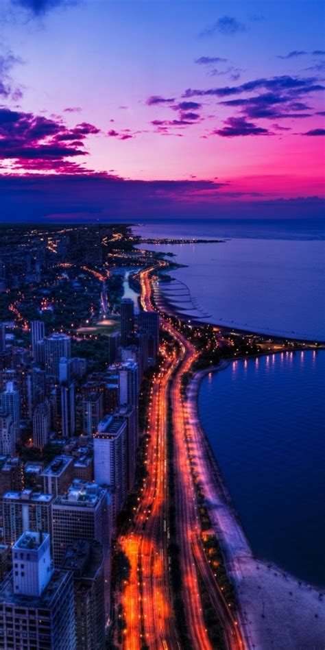 480x960 Chicago City View At Sunset 480x960 Resolution Wallpaper Hd