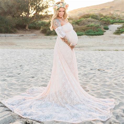 Long Lace Maternity Dresses For Photo Shoot Pregnant Photography Props