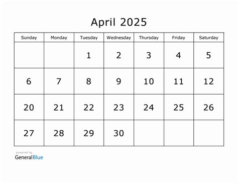 Printable April 2025 Calendar