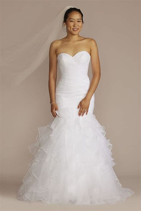 Organza Mermaid Wedding Dress With Ruffled Skirt Davids Bridal