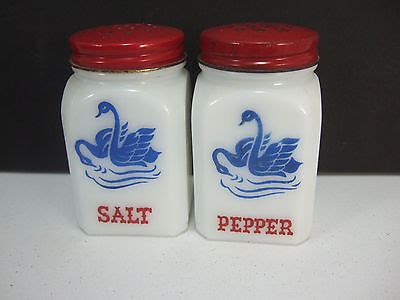Vintage Hazel Atlas Anchor Hocking Milk Glass Swan Salt Pepper