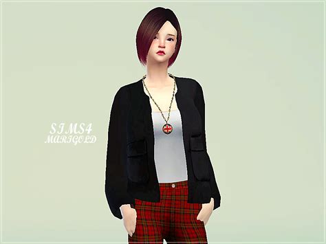 Acccollarless Jacket카라 없는 악세사리 자켓여성 의류 Sims4 Marigold