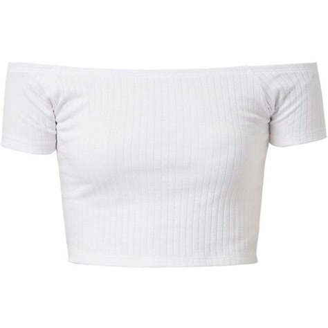 White Ribbed Bardot Neck Crop Top White Short Sleeve Tops White