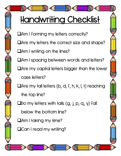 First Grade Writing Skills Checklist