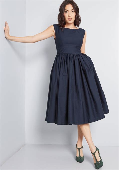 Fabulous Fit And Flare Dress With Pockets In Navy The Perfect Retro