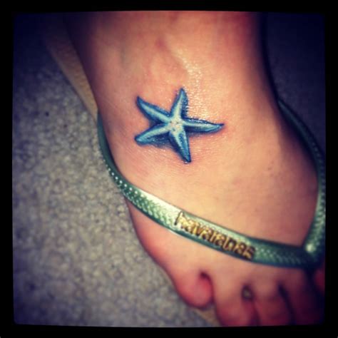 3d Blue Starfish Tattoo On Foot