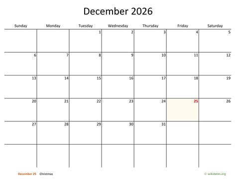 December 2026 Calendar With Bigger Boxes