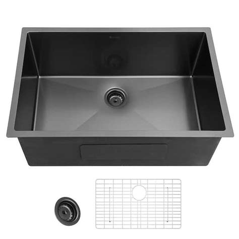 Glacier Bay Gunmetal Black Stainless Steel 23 In 18 Gauge Single Bowl