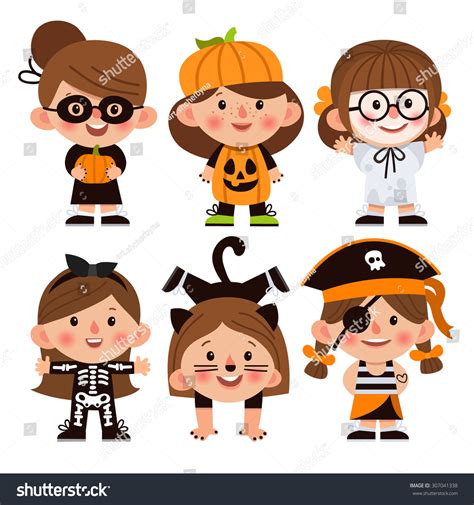 Set Cartoon Characters Halloween Children Dressed Stock Vector Royalty