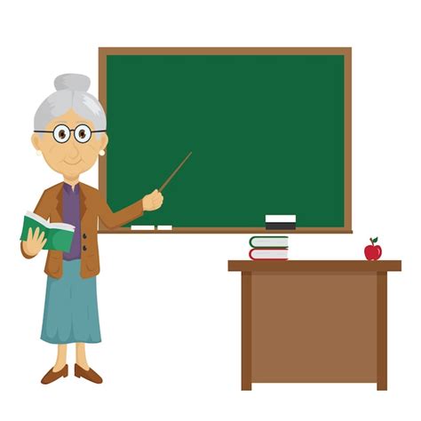 Old Woman Teacher Teaching In The Classroom Premium Vector