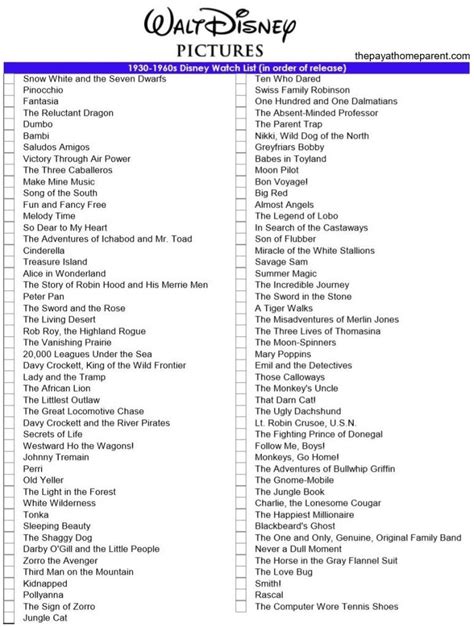 List of the classic disney movies. Free Disney Movies List of 400+ Films on Printable ...