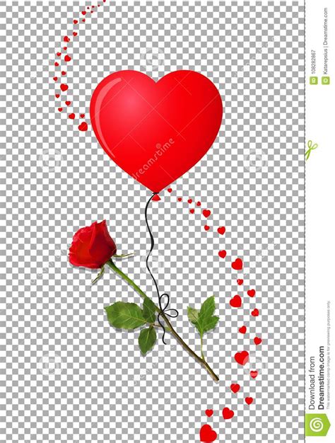 Red Rose And Heart Balloon With Confetti Clip Art Stock