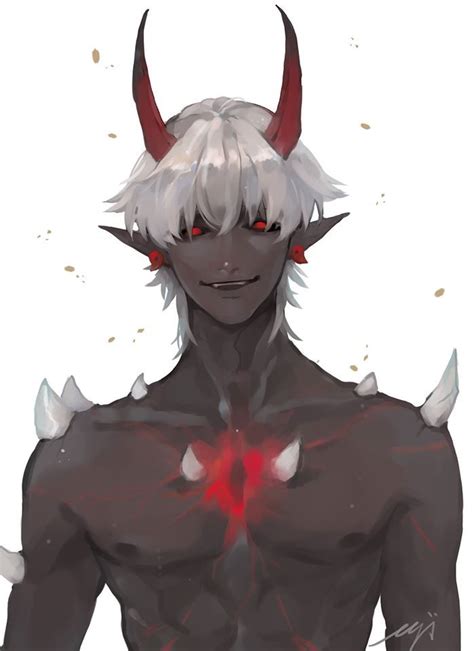 An Anime Character With White Hair And Horns On His Head Wearing Red