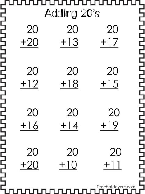 20 Printable Addition Worksheets. Numbers 11-20. Preschool ...