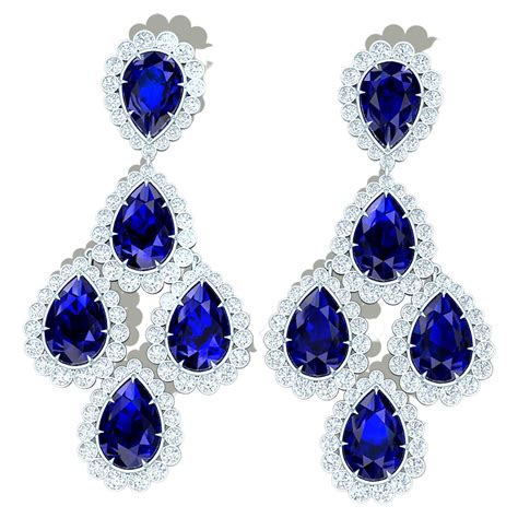 360 Degrees Blue Sapphire And Diamond Drop Earrings For Sale At 1stDibs