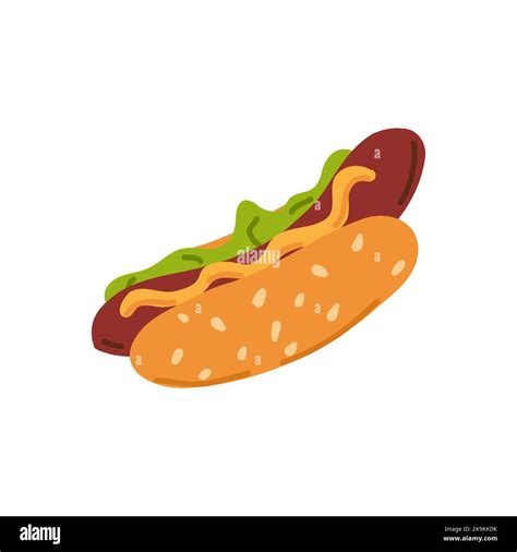 Fast Food Hot Dog Cartoon Illustration Vector Hotdog Hand Drawn