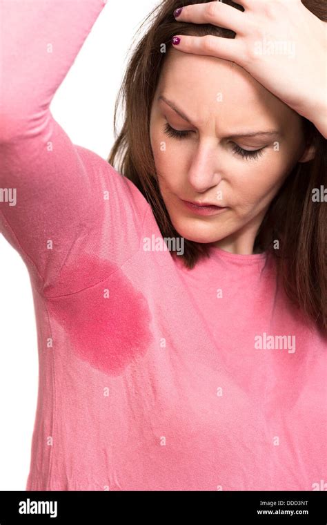 Woman Sweating Very Badly Under Armpit Stock Photo Alamy