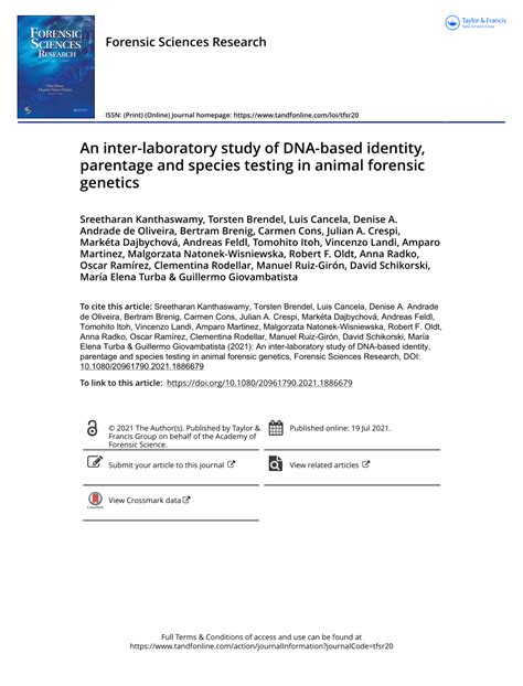 Pdf An Inter Laboratory Study Of Dna Based Identity Parentage And