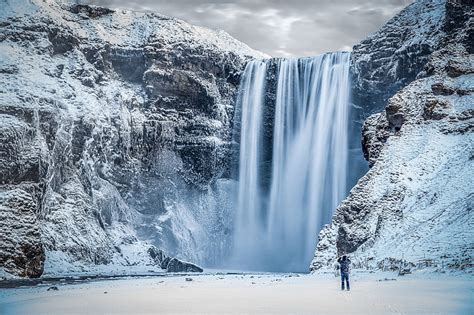 Hd Wallpaper Waterfalls Skógafoss Waterfall Arctic Iceland Snow
