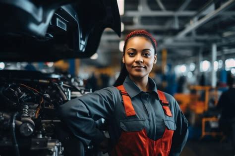 Premium Ai Image Skilled Woman Engineer At The Automotive Factory