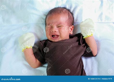 Newborn Crying Baby Boy Stock Photo Image Of Blanket 160613174