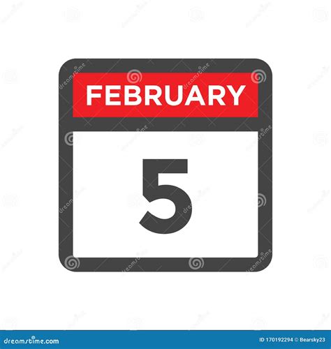 February 5 Calendar Icon With Day Of Month Stock Vector Illustration